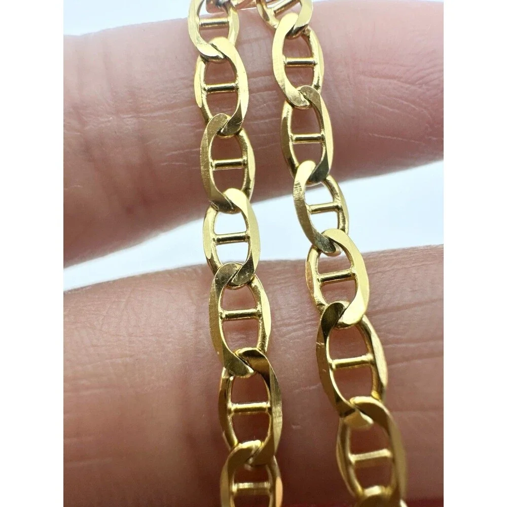 Sterling Silver 925 Italy Vermeil Mariner Link Chain 3.5mm Wide Bracelet 7.5”